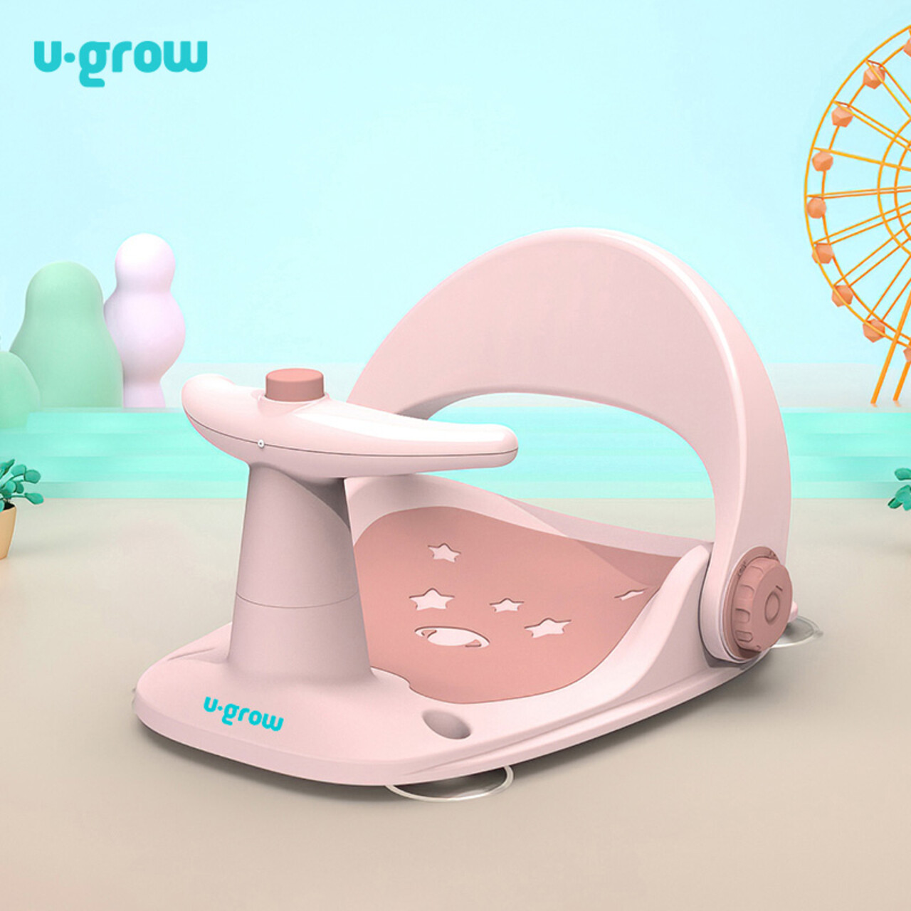 Scaun de baie pentru bebelusi cu ghidon si spatar reglabil U-Grow, 36.9x31x22 cm, polipropilena/silicon, roz - imagine 5